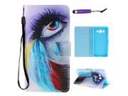 Moonmini Case for Samsung Galaxy Grand Prime G5308 PU Leather Case Flip Stand Cover Wallet Card Slots with Magnetic Closure and Lanyard Feather Eye