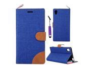 Moonmini Case for Sony Xperia M4 Denim Pattern PU Leather Card Slots Stand Flip Case Cover with Magnetic Closure Blue