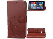 Moonmini case for Microsoft Lumia 535 Lucky Clover Pattern PU Leather Case Flip Stand Cover Wallet Card Slots with Magnetic Closure Brown