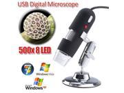 2MP USB Digital Microscope Video Zoom Magnifier Camera PC 50X 500X 8 LED Light