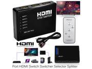 5 Port 1080P Video HDMI Switch Switcher Splitter for HDTV DVD PS3 IR Remote