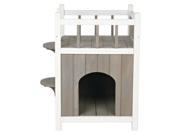 Wooden Pet Home with Balcony Side Steps and Removable Raised Floor