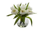 Nearly Natural 4535 WH Tulips Arrangement With Vase White
