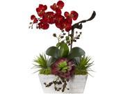 Nearly Natural 1418 AT Seasonal Orchid Succulent Garden With White Wash Planter Autumn