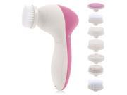 BeautyKo Mini Cordless Electric Facial Cleansing Brush With 5 Heads Pink