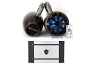 Kicker Marine Wake Tower System w Charcoal 6.5 LED Speakers LED Remote and Wet Sounds HT 4 400 Watt Marine Amp