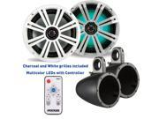 Kicker 8 Inch KM Series Marine Speaker Bundle 41KM84LCW with Black Wake Tower Enclosures and LED Remote