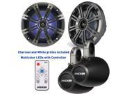 Kicker 6.5 Inch KM Series Marine Speaker Bundle 41KM654LCW with Black Wake Tower Enclosures and LED Remote