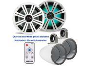 Kicker 8 Inch KM Series Marine Speaker Bundle 41KM84LCW with White Wake Tower Enclosures and LED Remote