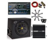 JVC KWHDR81BT Bluetooth HD Radio with Kicker 12 Ported Comp Sub with Grille DXA2501 Amp Amp Kit and Bass Knob.