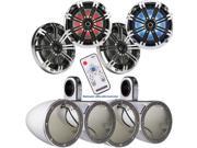Kicker 6.5 Inch KM Series Marine Chrome Grill Speaker Bundle 41KM654LCW with Dual White Wake Tower and LED Remote