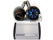 Kicker Marine Wake Tower System w Charcoal 6.5 LED Speakers LED Remote and Kicker 40KXM400.4 400 Watt Amplifier