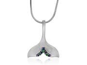 0.12 ct.t.w.Genuine Sapphire Emerald Whale Tail Pendant Necklace Sterling Silver