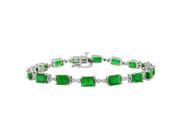 9.56 ct.t.w.6X4MM Emerald Cut Genuine Emerald and Diamond Bracelet 14Kt White Gold