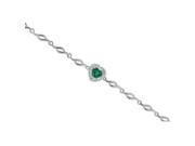 0.82 ct.t.w.Heart Shaped Genuine Emerald and Baguette Diamond Bracelet 14Kt White Gold