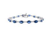 8.03 ct.t.w.6X4MM Oval Shaped Genuine Sapphire and Diamond Bracelet 14Kt White Gold