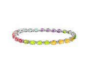 9.36 ct.t.w.Oval Shaped Genuine Multicolored Gemstone and Diamond Bracelet 10Kt White Gold