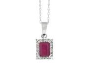 1.01 ct.t.w.Emerald Cut Genuine Ruby Diamond Pendant Necklace 10Kt White Gold
