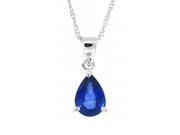 0.90 ct.t.w.Pear Shaped Genuine Sapphire Pendant Necklace 14Kt White Gold A