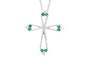 0.19 ct.t.w.Genuine Emerald and Diamond Cross Pendant Necklace 14Kt White Gold