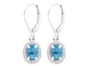 2.18 ct.t.w.Oval Genuine Blue Topaz and Diamond Dangle Earrings 14Kt White Gold