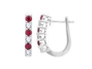 0.57 ct.t.w.Genuine Ruby Diamond Hoop Earrings 14Kt White Gold
