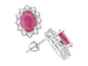 3.77 ct.t.w.Genuine Ruby and Diamond Earrings 14Kt White Gold