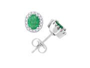 0.70 ct.t.w.Genuine Oval Emerald Diamond Halo Earrings 14Kt White Gold
