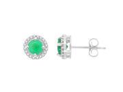 0.86 ct.t.w.Genuine Emerald and Diamond Halo Stud Earrings 10Kt White Gold