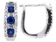 0.85 ct.t.w.Three Stone Genuine Sapphire Diamond Hoop Earrings 14Kt White Gold