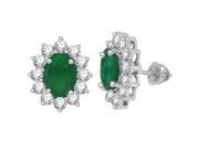 3.32 ct.Genuine Emerald and 1.23 ct.Diamond Earrings 14Kt White Gold