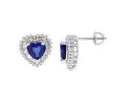2.28 ct.t.w.Genuine Sapphire and Baguette Diamond Heart Earrings 14Kt White Gold