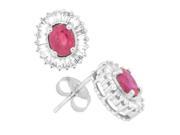 1.06 ct.t.w.Genuine Ruby and Baguette Diamond Earrings 14Kt White Gold