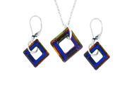 Square Vitrail Swarovski Crystal Pendant and Earrings Set with chain Sterling Silver