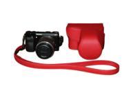 Protective PU Leather Camera Case Bag With Tripod Design Compatible For Sony NEX 7 NEX7 NEX 7 SLR Digital Camera with Shoulder Neck Strap Belt Red