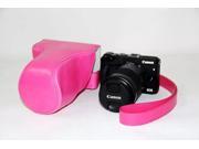 Protective PU Leather Camera Case Bag with Tripod Design Compatible For Canon EOS M3 55 200mm Lens with Shoulder Neck Strap Belt Magenta