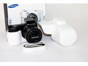 Protective PU Leather Camera Case Bag With Tripod Design Compatible For Samsung Smart Camera NX2000 20 – 50mm Lens with Shoulder Neck Strap Belt White
