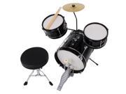 3pcs Junior Kid Children Drum Set Kit Sticks Throne Cymbal Bass Snare Seat Black