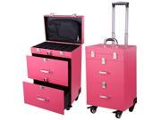 14x9x20 Pink PVC 4 Wheel Rolling Makeup Case Nail Drill Cosmetic Artist Trolley