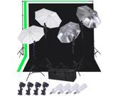 Umbrella Lighting Background Kit 10Ft Stand BWG Muslin Backdrop Photo Studio