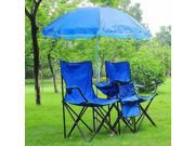 Double Folding Chair w Umbrella Table Cooler Fold Up Picnic Camping Beach Garden