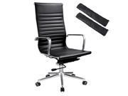 High Back PU Leather Ribbed Office Chair Contemporary Executive Computer Desk Black