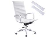 High Back PU Leather Ribbed Office Chair Contemporary Executive Computer Desk White