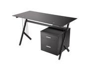Tempered Glass Computer Desk 2 Drawers PC Laptop Table Workstation Home Office