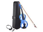 4 4 Electric Violin Full Size Wood Silent Fiddle Bow Headphone Case Blue