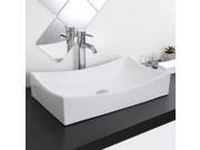 Aquaterior™ 26 Lx15 5 8 Wx5 1 3 H Rectangle White Porcelain Ceramic Bathroom Sink w Free Chrome Drain