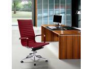High Back Ribbed PU Leather Office Chair Executive Computer Desk Contemporary Red