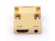 HDMI Female to VGA Male Adapter Supports Audio with 3.5mm Stereo Cable Only HDMI input and VGA output Gold