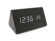 Wooden Series Modern Mini Triangle Wood Grain Thermometer Touch Sound Activated Desk LED Digital Alarm Clock