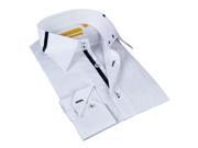 BriO Milano Men s White and Navy Button down Dress Shirt 100% Cotton
